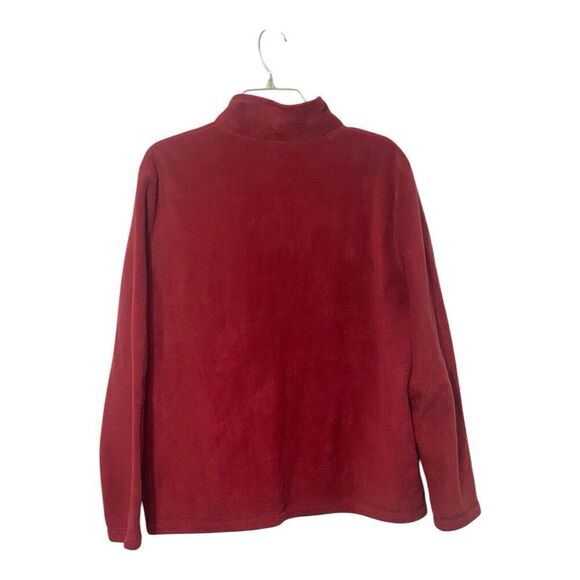 Croft & Barrow Red Fleece Jacket White Snowmen Green Fur Trees Snowflakes Size L - Picture 2 of 11